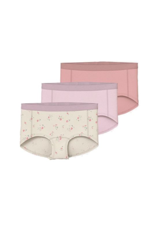 Nkfhipster 3 pk ferskenrosa, lyserosa og lysbeige hipster truser m/blomster