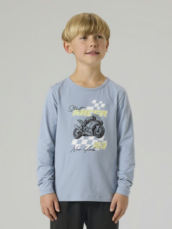 Nkmnightset lyseblå og svart pysj m/motorsykkel