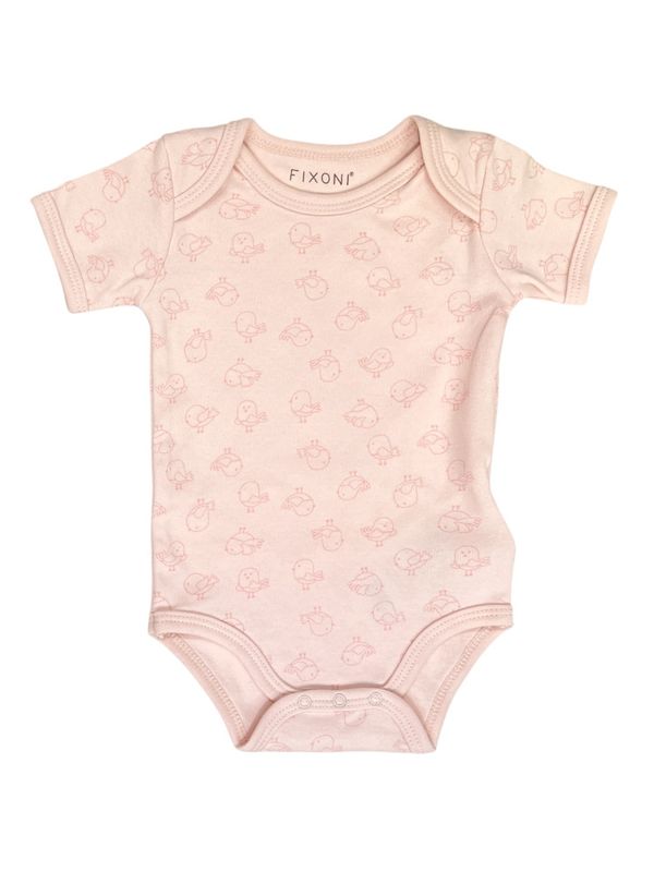 Fixoni, lys ferskenrosa kortermet body m/ fugler