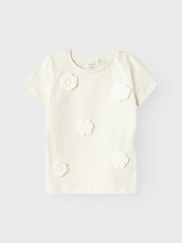 Nmflolly offwhite t-skjorte med heklede blomster
